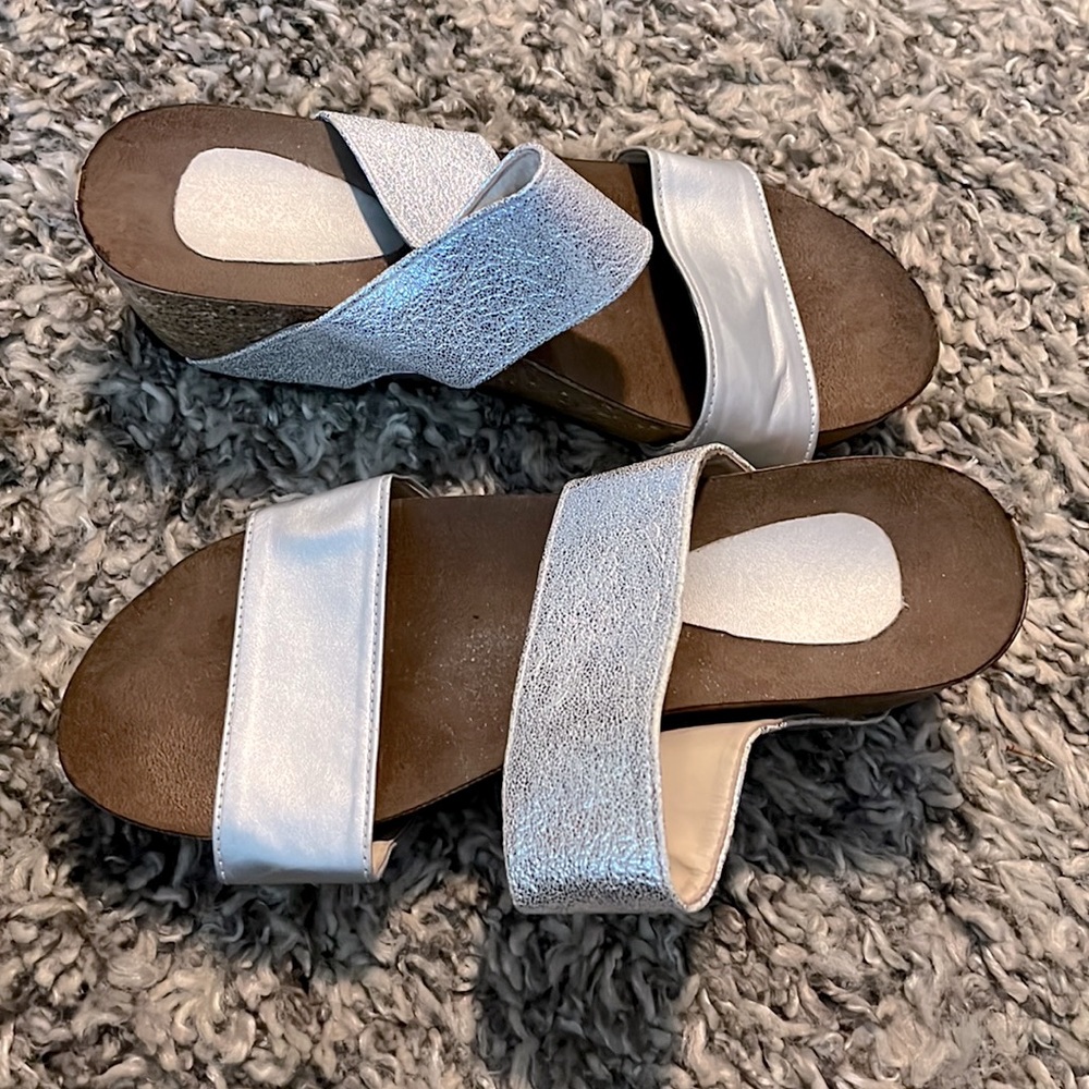 Silver Strapped Wedge Sandals